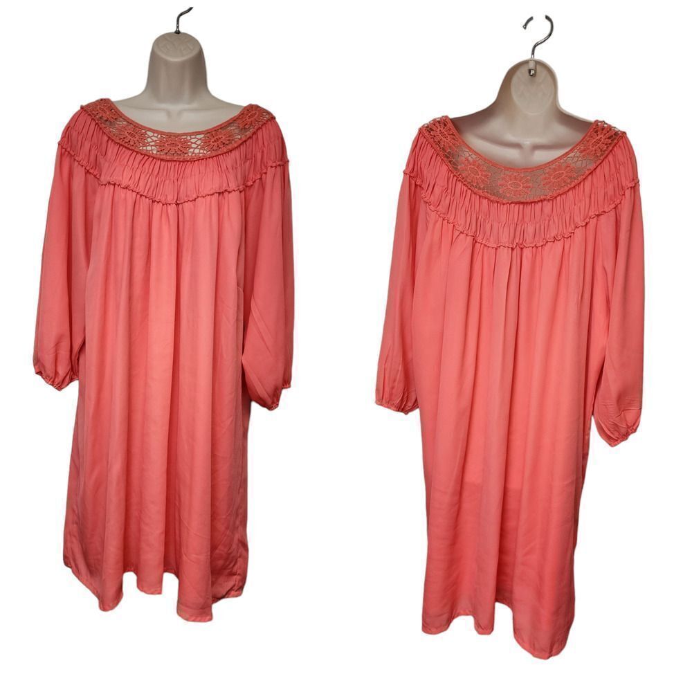 Justify 3/4 Balloon Sleeve Flowy Dress Salmon Pink Size 3XL